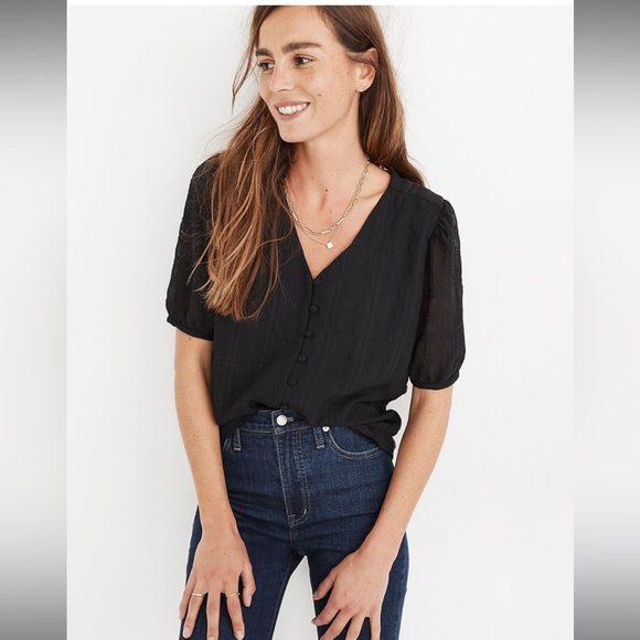 Madewell Black V-Neck/Button Top XS - Picture 1 of 6